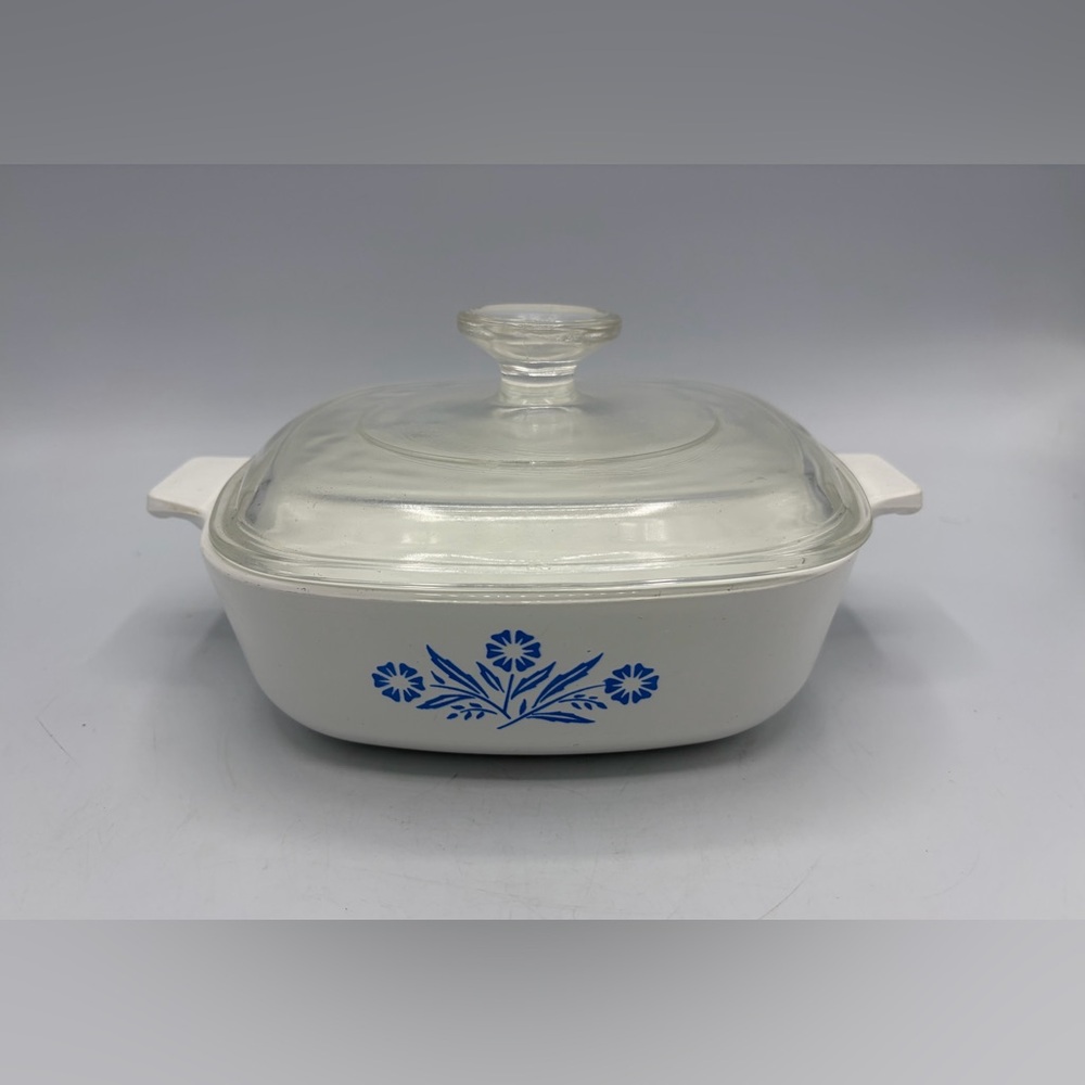 Vintage Corningware White Dish with Blue Floral Pattern